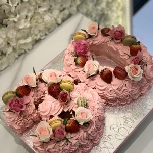 Pink Rosette Macaron Number Cake