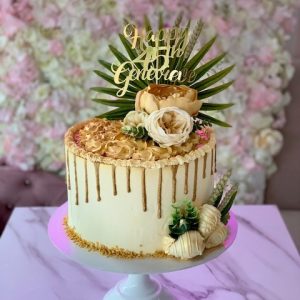 Gold Peony Drip Cake