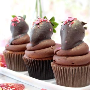 Chocolate Dipped Strawberry Cupcake